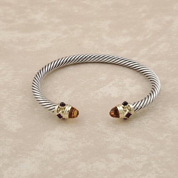 David Yurman Sterling Silver/14K Yellow Gold, Citrine and Garnet, 5mm - Picture 1 of 9